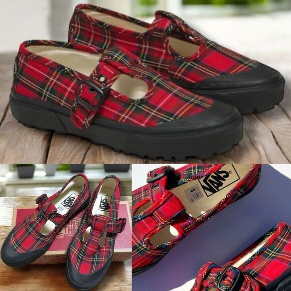 🔥 VANS STYLE 93 PLAID MARY JANE SNEAKER IN PLAID RED/BLACK Size 6 Men 7.5 Women - Picture 1 of 10